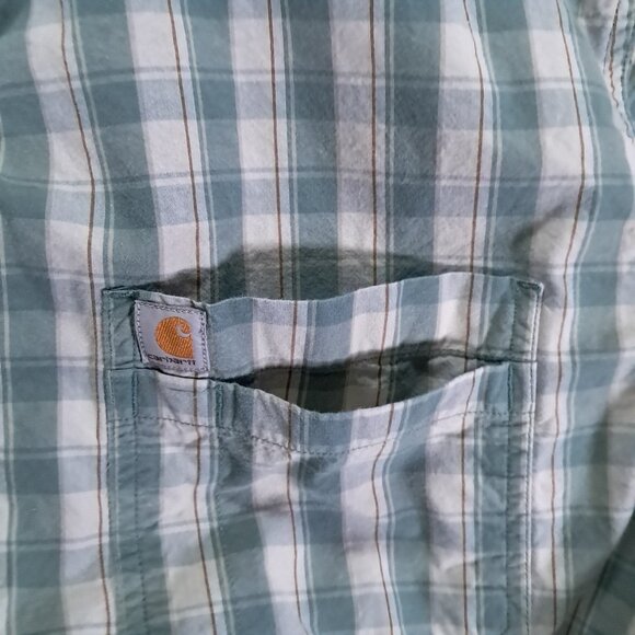Carhartt Button Down Shirt Mens XL 100% Cotton Relaxed Fit Green Plaid 104174 - Picture 5 of 11